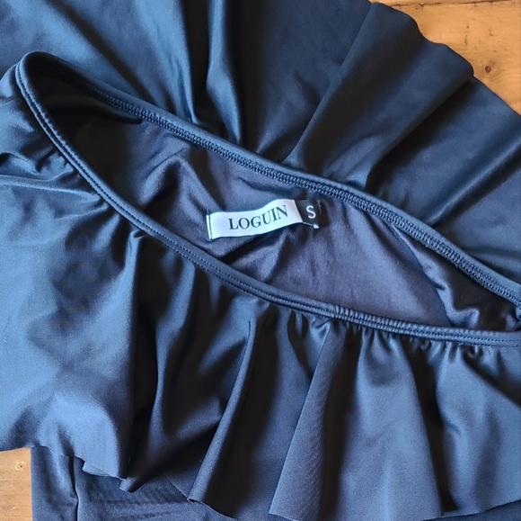 Loguin One piece, one shoulder ruffle black Bathing suit size S - Picture 7 of 8